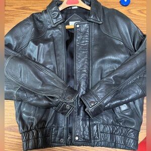Andrew Marc Black Leather Jacket with Quilted Label